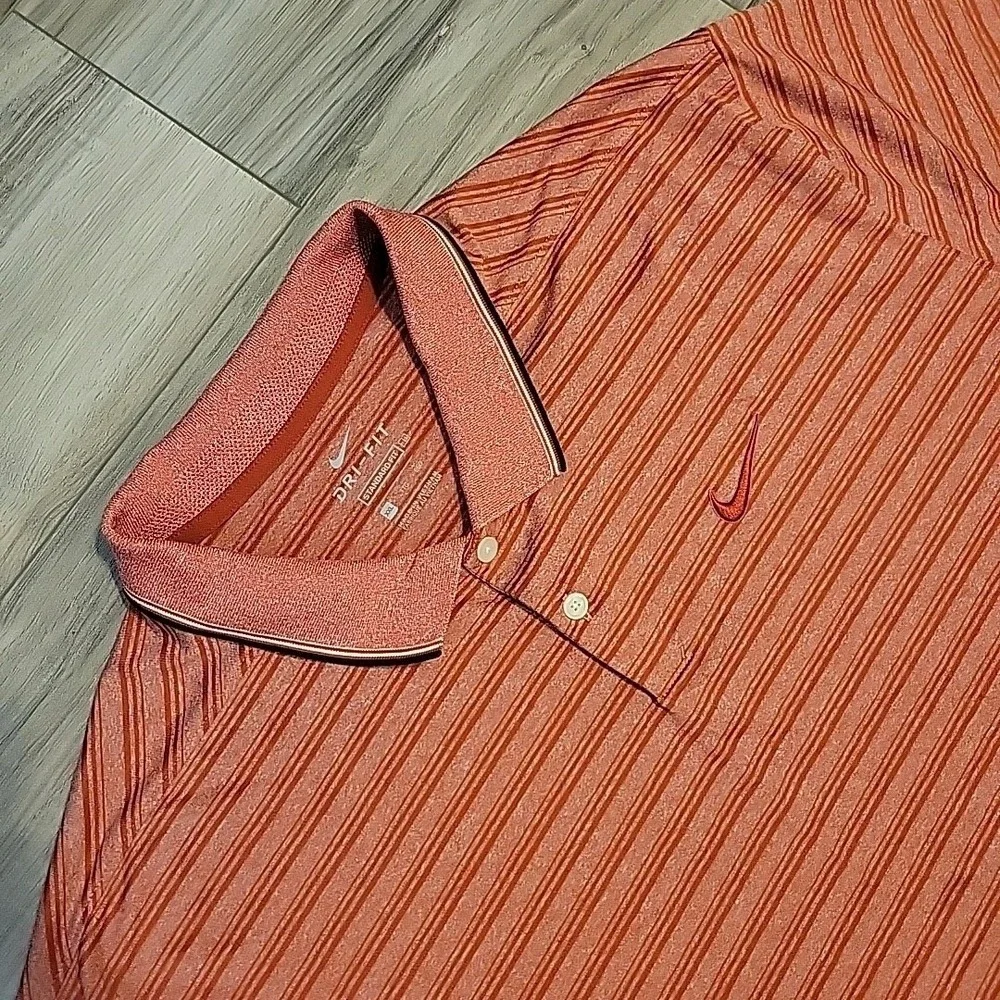 Nike Dri-Fit Polo‎ Shirt Mens XXL Red Striped Standard Performance Short Sleeve